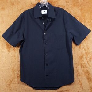 NN07 Shirt Mens Small Black Button Up Seersucker Short Sleeve Pocket ERRICO